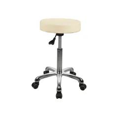 Scaun reglabil bej deschis, șezut capitonat din piele ecologică Ø 34 cm