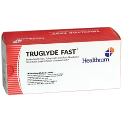 Fir de sutură chirurgical absorbabil rapid TRUGLYDE FAST, acid poliglicolic, calibru 3/0, ac tăietor invers 3/8 cerc 20 mm, 75 cm, necolorat (cutie 12 buc)