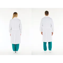 Halat medical alb unisex din bumbac 100%, cu capse, mărimea 48