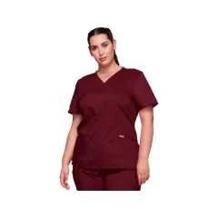 Bluză medicală Cherokee Revolution Mock Wrap pentru femei, mărimea L, culoare wine