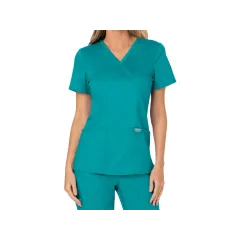 Bluză medicală Cherokee Revolution Mock Wrap pentru femei, mărimea XXS, albastru turcoaz