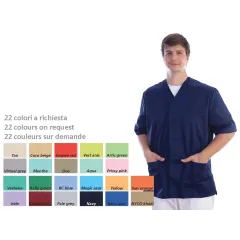 Haină medicală unisex cu capse ascunse, mânecă scurtă, bumbac/poliester, mărimea XS (1 buc)