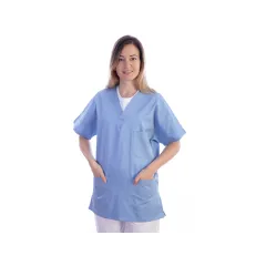 Halat medical unisex cu mânecă scurtă, bumbac/poliester, mărimea XXXL, albastru deschis (1 buc)