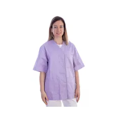 Haină medicală pentru femei cu capse ascunse, mânecă scurtă, bumbac/poliester, XS, violet (1 buc)