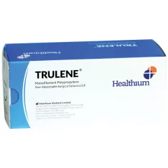 Fir de sutură neresorabil Trulene monofilament polipropilen 6/0, ac 16 mm curbură 3/8, 45 cm, albastru (cutie 12 buc)
