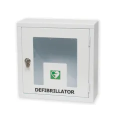Dulap metalic alb pentru defibrilatoare cu alarmă sonoră, utilizare interioară, 42,5 × 18 × 42,5 cm (1 buc)
