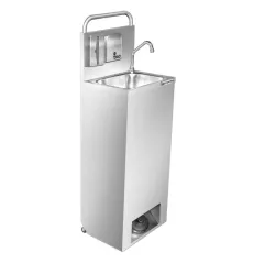 Chiuvetă mobilă pentru spălat mâinile - oțel inoxidabil - cu Dozator săpun & Dozator prosoape hârtie; Rezervor apă curată & uzată; Pedală de acționare; roți cu frână