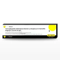 Test antigen rapid pentru Streptococ A cu control negativ si pozitiv inclus, ambalat la kit colectiv cu 20 de teste pentru uz profesional, Golden Protect
