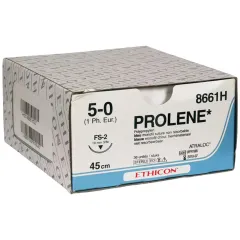 Fir de sutură monofilament Ethicon Prolene Blue 5/0, ac 19 mm FS-2, lungime 45 cm (cutie 36 buc)