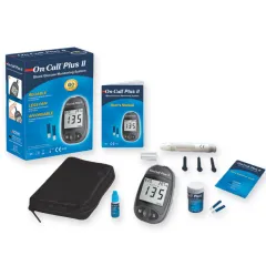 Glucometru On Call Plus II mmol/L cu 10 benzi test, 10 lancete sterile și soluție de control