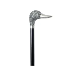 Baston din lemn de fag Tiepolo cu mâner cromat tip gâscă, negru, 92 cm (1 buc)