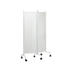 Paravan medical cu 2 panouri și perdele din plastic alb, 100 × 169 cm