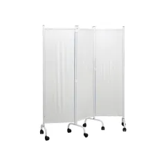 Paravan medical cu 3 panouri și perdele din plastic alb, 150 × 169 cm