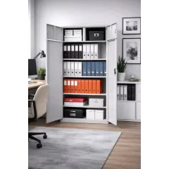Fișet metalic cu 2 uși casetă și 4 polițe 35kg/poliță 900x400x1900mm cu picioare, la palet