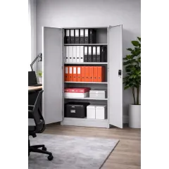 Fișet metalic, 2 uși, 4 polițe și 2 casete, 35 kg/poliță, 900x400x1900mm, gri, B4U, la palet