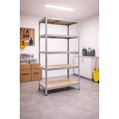 Raft metalic 5 polițe MDF 150 kg/poliță 180x90x35 cm montaj cu CLIPS/ CLEME