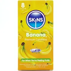 Prezervative Skins cu aromă de banană – set 8 bucăți