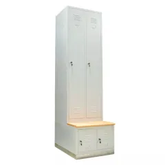 Vestiar metalic, 2+2 compartimente, cu bancuta, bară umerașe, 600x800x2156mm, gri, B4U