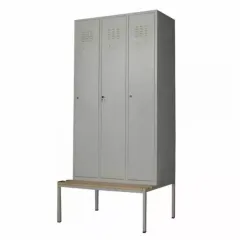Vestiar metalic, 3 compartimente, bară umerașe, bancuta, 1200x840x2100mm, gri, B4U