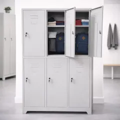 Vestiar metalic, 6 compartimente 3x2, 1 poliță, 889x450x1800mm, gri, B802 B4U, montat