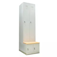 Vestiar metalic, 2+2 compartimente, cu bancuta, bară umerașe, 600x800x2156mm, gri, B4U, la palet