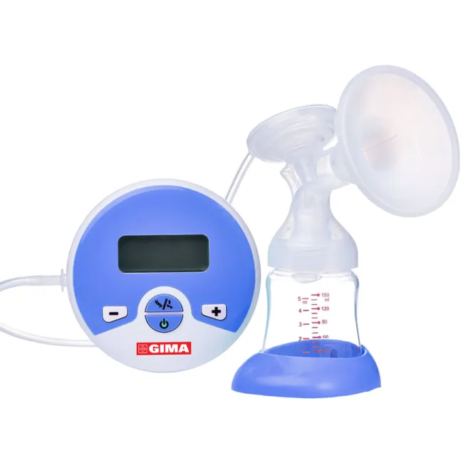 Pompa electrica de san, tehnologie cu doua moduri de stimulare si expresie, cu scut de san, mamelon cu capac si biberon de lapte cu capac