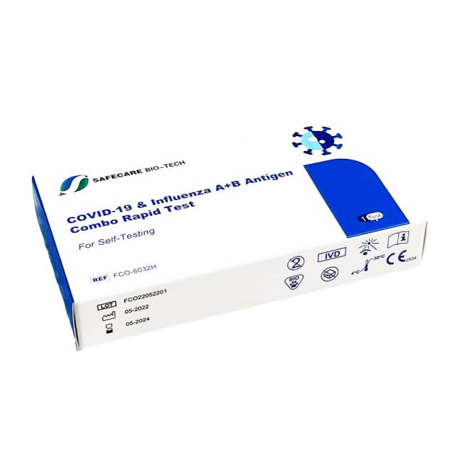 Test rapid antigen Safecare Biotech combinat pentru detectarea virusului gripal A si B si Covid-19, exp la 01/2026