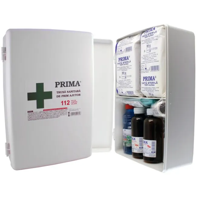 Trusa sanitara de prim ajutor nedetasabila pentru fixare pe perete obligatorie pentru institutii si societati comerciale