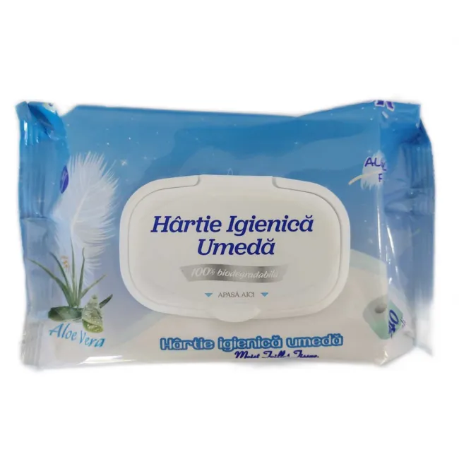 Hartie igienica umeda biodegradabila cu aloe vera, 40 buc/set