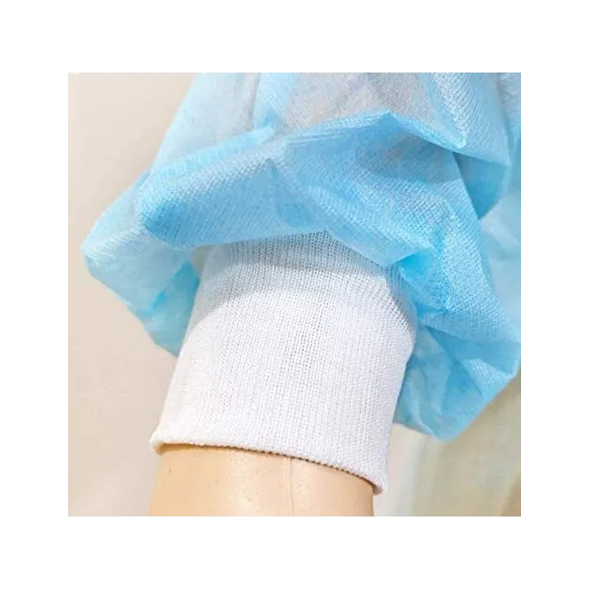 Halat de unica folosinta tip vizitator cu manseta, 20 GSM, culoare albastru, ambalat la set de 10 buc