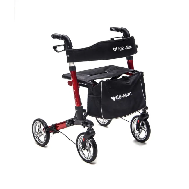 Rolator pliabil FARGO cu 4 roți – cadru de mers din aluminiu, reglabil, cu scaun și frâne (max. 135 kg)