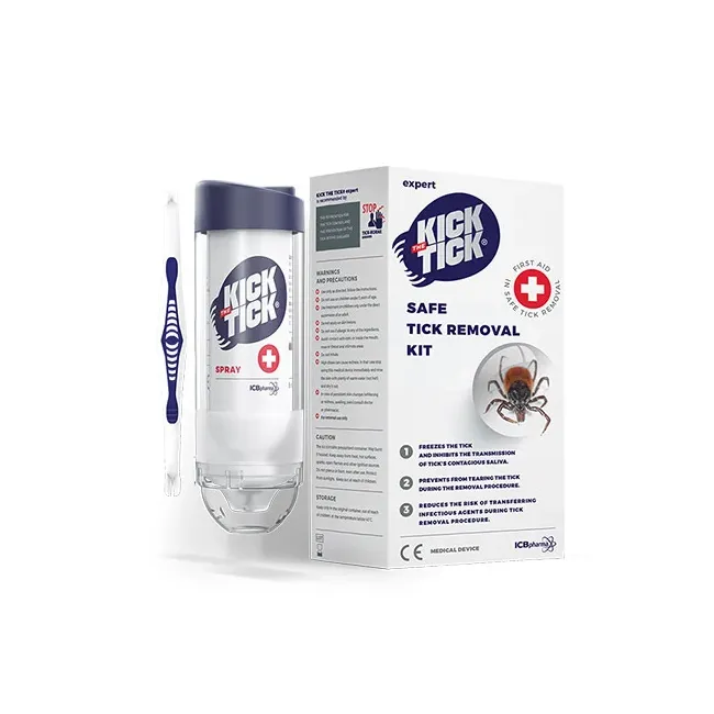 Set pentru îndepărtarea sigură a căpușelor cu spray pentru înghețare si penseta pentru oameni si animale, Kick the Tick ICB Pharma