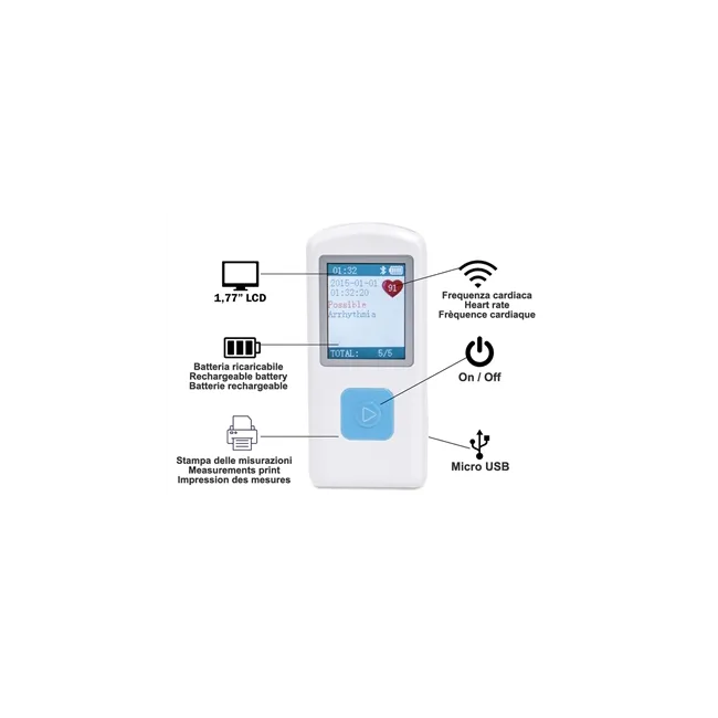 Monitor ECG de Palmă Portabil PM10 – Ecran Color TFT, Bluetooth, Aplicație Mobilă Gratuită și Software PC