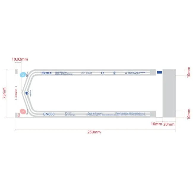 Pungi Sterilizare Autosigilante Autoclav, 75x250mm(55x200mm), 100 bucati