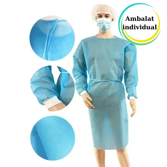 Halat de unica folosinta cu maneci , tip vizitator din material netesut de 40 gr, culoare albastru, ambalat individual