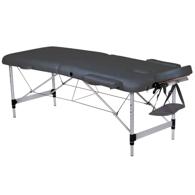 Masă de masaj pliabilă din aluminiu – 2 secțiuni, neagră, reglabilă pe înălțime
