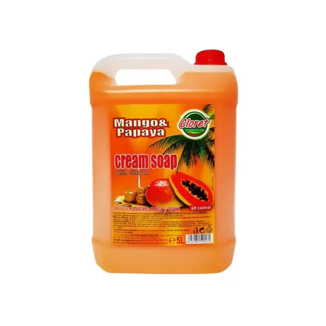 Săpun Lichid Cremă Cloret Mango & Papaya cu Ulei de Măsline – 5L