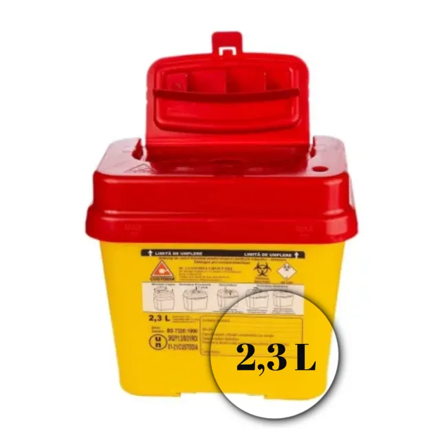 Cutie deșeuri înțepătoare-tăietoare, din polipropilenă, avizată ADR, 2,3 L