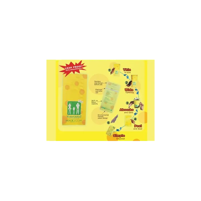 Pungă de Urgență TravelJohn 2-în-1 pentru Urină și Vărsături – 800 ml, Unisex, unică Folosință