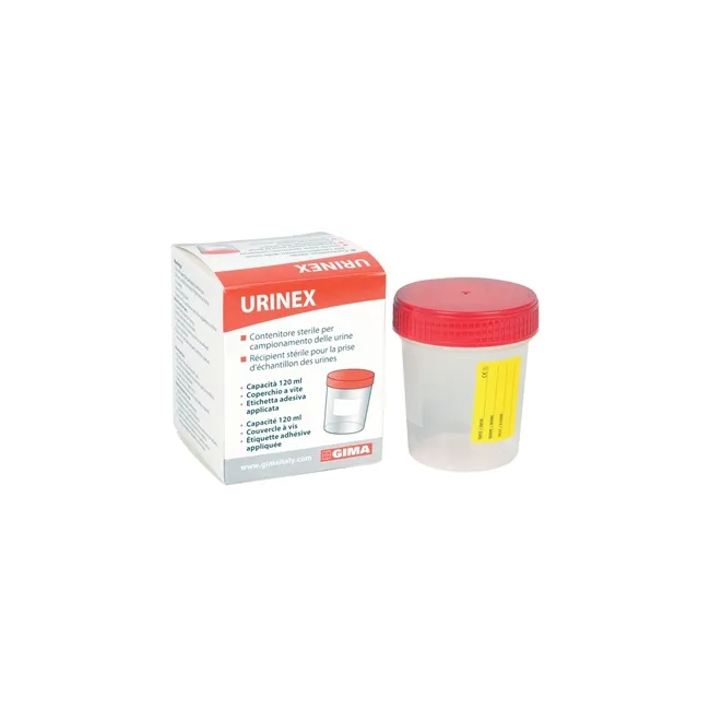 Recipient Steril pentru Urină 120 ml GIMA – Ambalare Individuală, Capac Roșu, Cutie Unitară
