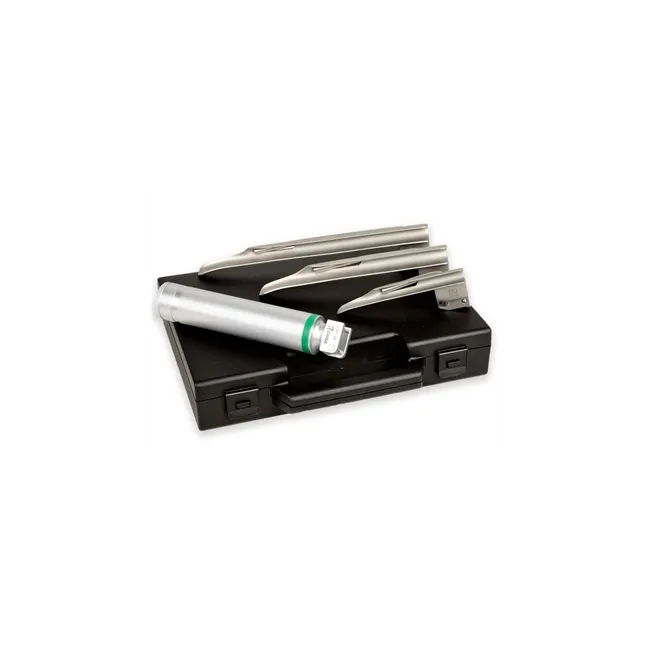 Set laringoscop GIMA Green F.O. 2.5 V cu 3 lame Miller 1-2-3 și iluminare Xenon/Halogen
