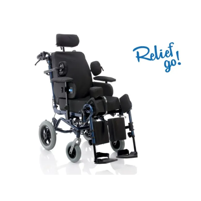 Fotoliu rulant multipostural Moretti Relief Go! CP900 – roți spate de 30 cm, cadru din oțel, ajustări multiple