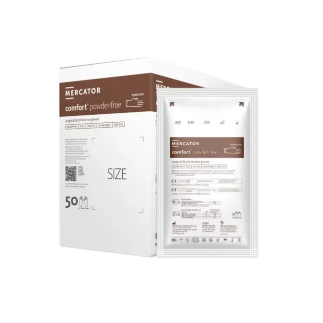 Mănuși chirurgicale sterile Comfort, din latex, nepudrate, galben deschis, 1 set