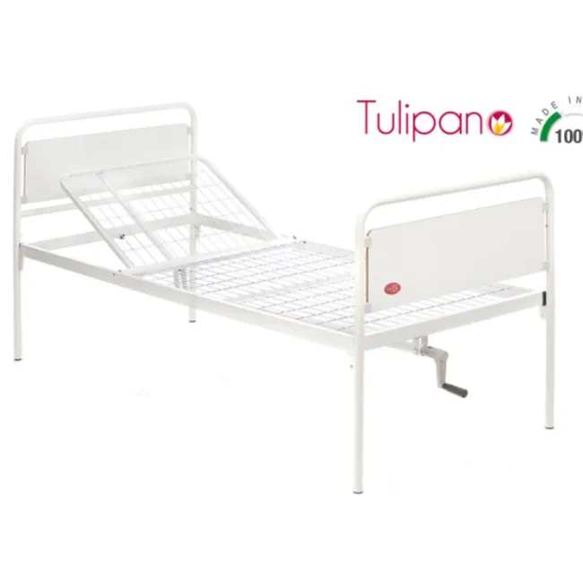 Pat de spital cu o singură articulație – Seria TULIPANO Model cu 1 manivelă – Lățime 90 cm