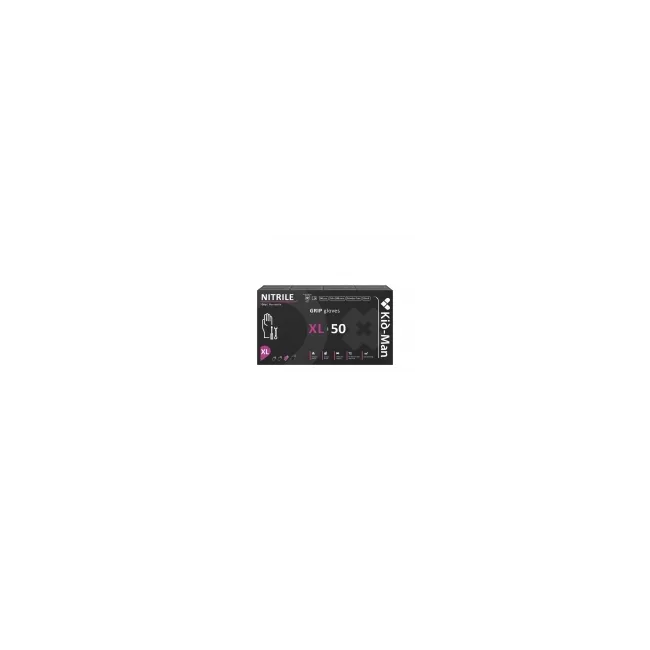 Mănuși nitril fără pudră KID-MAN GRIP, textură diamant, negre, extra rezistente, compatibile touchscreen, 50 buc, mărimea XL