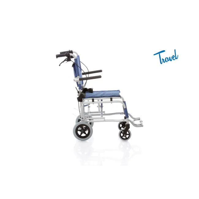 Scaun cu rotile pliabil din aluminiu anodizat – cadru dublu transversal – Seria Travel, sustinere 75 kg