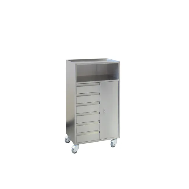 Carucior INOX pentru Anestezie – cu sertare și compartiment închis