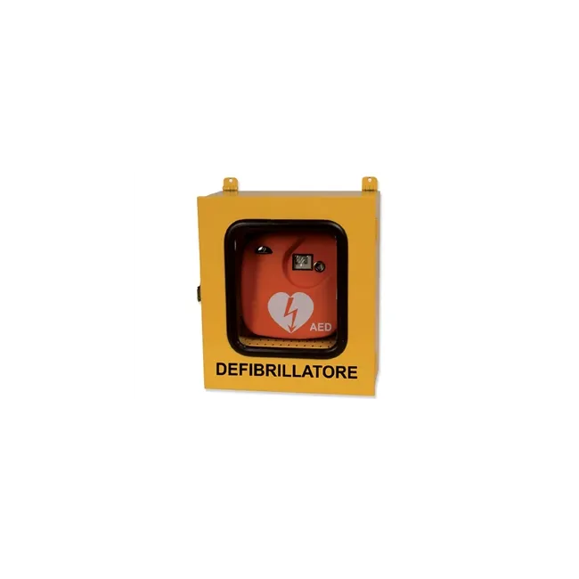 Dulap metalic pentru defibrilatoare cu termoreglare și alarmă – Exterior – Galben