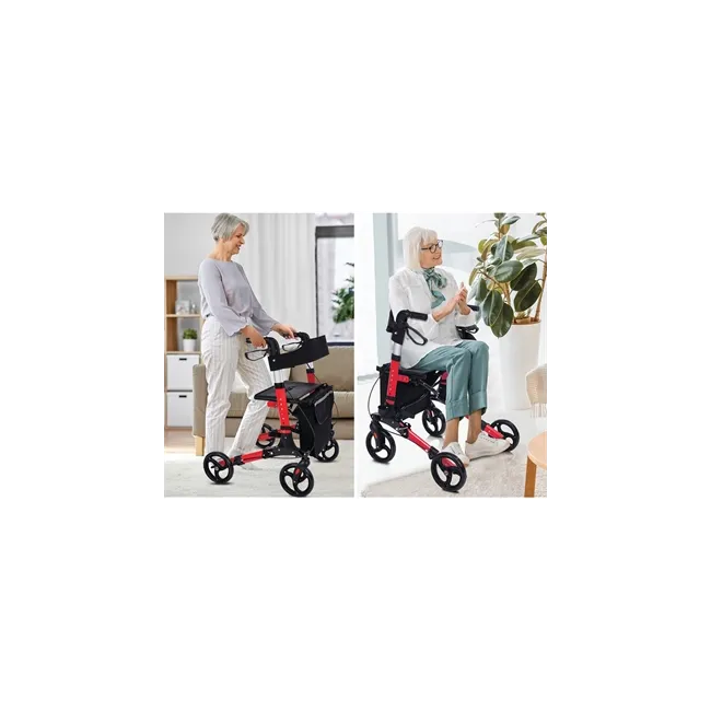 Rolator compact pliabil din aluminiu cu scaun din plasă și frâne de siguranță