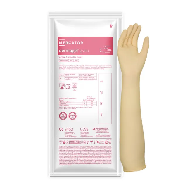 ​Mănuși chirurgicale ginecologice Dermagel Gyno, din latex, nepudrate, crem, 1 set